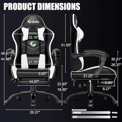Czlolo Gaming Chair, Ergonomic Office Computer Chair with Footrest and Lumbar Support Massager High Back Video Gamer Chair, Wide＆Thick Cushion, 90°-135° Recline, Adjustable Height, Cloud White - color: Cloud White