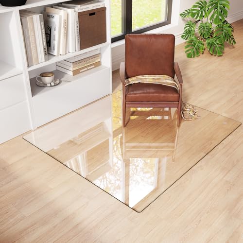 Tempered Glass Chair Mat for Carpet 48"x42", Floor Protector | Ultra Clear Office Chair Mat for Hardwood Floors & Carpets, Heavy Duty 0.2" Scratch-Resistant Surface with Non-Slip Pads - size: 48"x42"