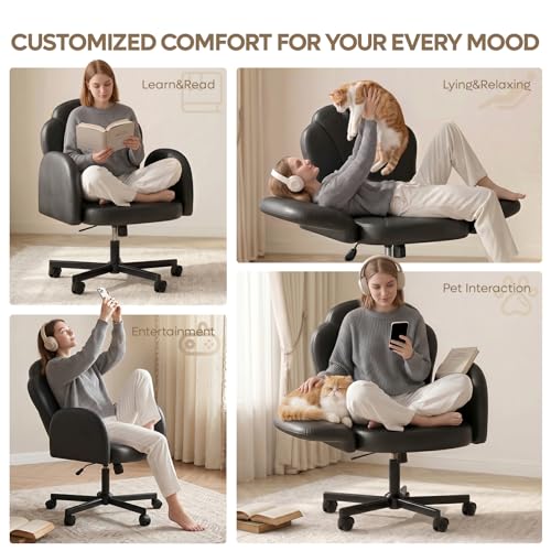 Bestier Criss Cross Office Chair with FILP-Up Armrests, Black PU Leather | Rocking Recline, Swivel Makeup Vanity Chair with 5-Level Folding Armrest, Cross Legged Desk, Adjustable Height Swivel Chair - color: Black Pu Leather