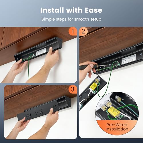 SURAIELEC 16 in Under Cabinet Power Strip with GFCI Outlet, Hardwire - color: Black, size: 1 Pack