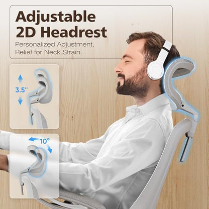 Ergonomic Mesh Office Chair- White Desk Chair, Flip-Up Armrest, Adjustable Headrest, Tilting with Soft Seat and PU Wheel, Elite Home Desk Chair for Work, Study, Gaming (GY1108) - color: White Mesh