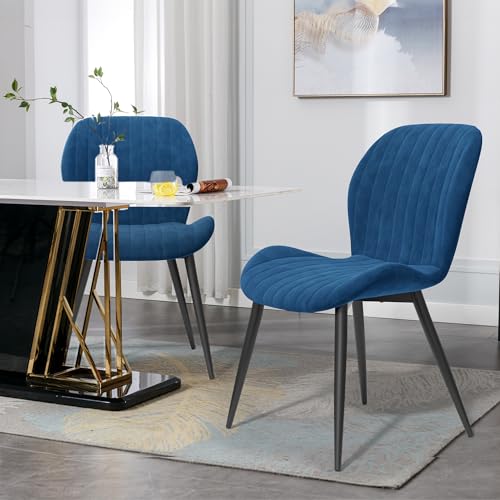 Dining Chairs Set of 2 Modern Velvet Dining Room Chairs Upholstered Dining Chairs with Thick Cushions Metal Legs Armless Back Chair for Kitchen and Living Room Blue - color: Blue（velvet）, size: Set of 2