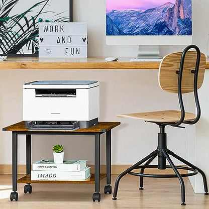 Lerliuo Under Desk Printer Stand, 2-Tier Industrial Rolling Printer Table - color: Brown, size: 2-Tier