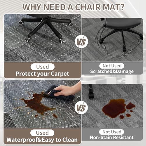 Office Chair Mat for Low Pile Carpet, 48"x60" Clear Smooth Glide with Lip - size: 48X60inch