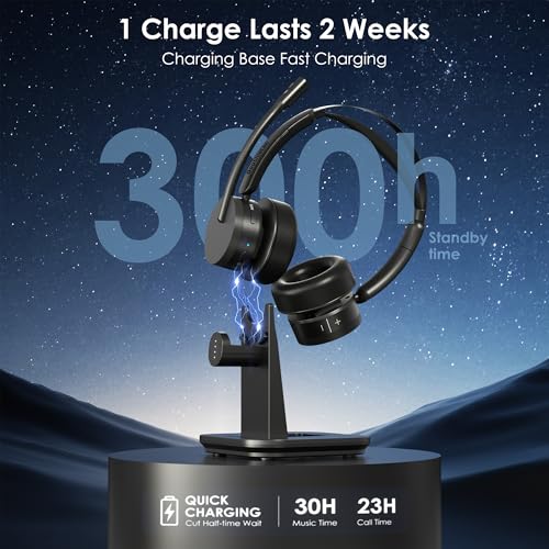 Wireless Headset with Mic for Work, Bluetooth Headset with Microphone for PC, Noise Cancelling Headphones with Mic Mute Button & USB for Call Center/Office/Home/Computer/Laptop/Cell Phones/Teams/Zoom