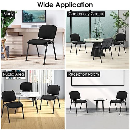 COSTWAY Waiting Room Chairs Set of 2, Stackable Conference Chairs with Upholstered Seat & Back, Ergonomic Office Guest Reception Chairs for Meeting Room, Reception Room, Office, Church, Black