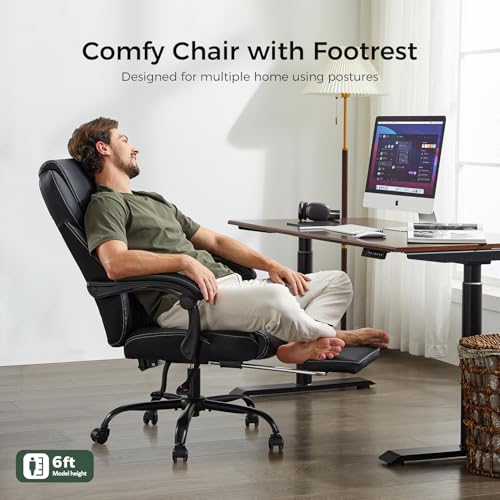 amseatec Big and Tall Office Chair with Footrest, Lumbar Support, Black - color: Black