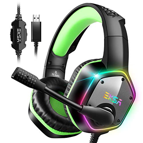 EKSA E1000 Gaming Headset, Computer Headphones with Noise Canceling Mic & RGB Light, Compatible with PC, PS4, PS5, Laptop - color: Green