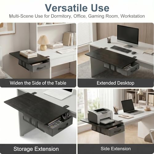 Desk Extender Tray, 24" x 12" Clamp On Desk Extension Shelf with Drawer