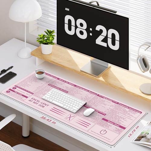 iCasso Excel Cheat Sheet Desk Pad, Pink Excel Shortcuts | Excel Mouse Pad Shortcuts, Excel Shortcuts Cheat Sheet Keyboard Mat, Extended Large XXL Non-Slip mousepad with Stitched Edges - color: Pink Excel Shortcuts