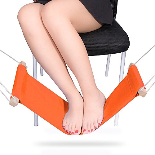 Auoinge Foot Hammock Under Desk FootRest | Adjustable Office Foot Rest Under Desk | Portable Desk Foot Hammock with Headphone Holder（Orange） - color: Orange