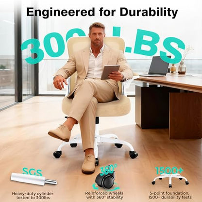 Office Chair - Ergonomic Breathable Mesh Desk Chair with Adjustable Lumbar Support and Flip-up Armrests - Executive High Back Rolling Swivel Comfortable Computer Gaming Chair for Home Office - color: Khaki