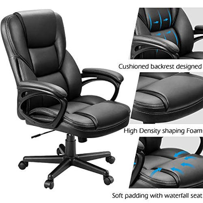 Furmax Office Executive Chair High Back Adjustable Managerial Home Desk Chair, Swivel Computer PU Leather Chair with Lumbar Support (1, Black) - color: Black