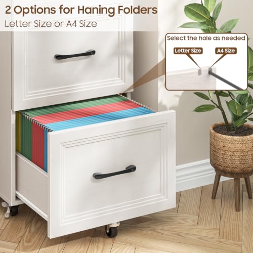 3 Drawers Farmhouse File Cabinet with Wheels for Home Office, Rustic White - color: White and Brown, size: Big 3 Drawers