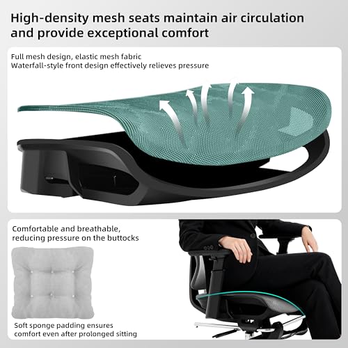 Ergonomic Office Chair with Footrest 4-Level Adjustable Lumbar Suppor - color: Black-deep Gray