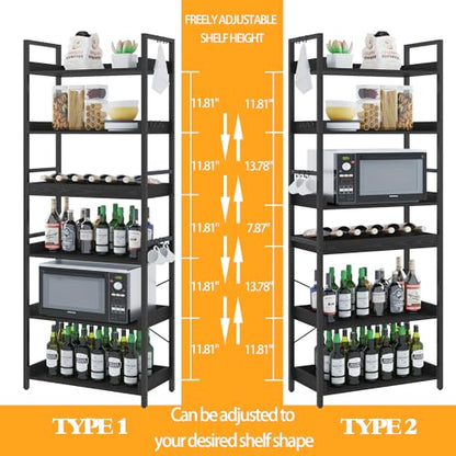 HCHQHS 6 Tier Bookshelf, Adjustable Industrial Bookcase, Vertical Tall Book Shelf, Wood and Black Metal Open Bookshelves for Home Office, Living Room, Bedroom, 70 Inch - color: Black, size: 6-Tier (24"W x 70"H)