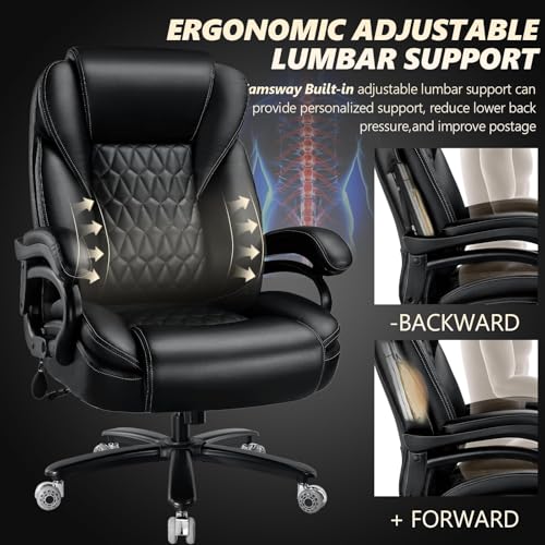 600lbs Big and Tall Office Chair with Pocket Spring Cushion, Heavy Duty Office Chair for Low Back Pain Relief, Large Executive Office Chair (Classic, Black with Gel Seat Cushion) - color: Black With Gel Seat Cushion