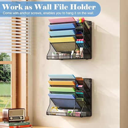Jakyitvi Adjustable 5 Tiers Wall File Organizer Metal Hanging Holder Black - color: Black