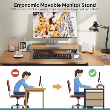 Bestier 55" L Shaped Desk with Monitor Stand & File Drawer, Brown Oak - color: Brown Oak