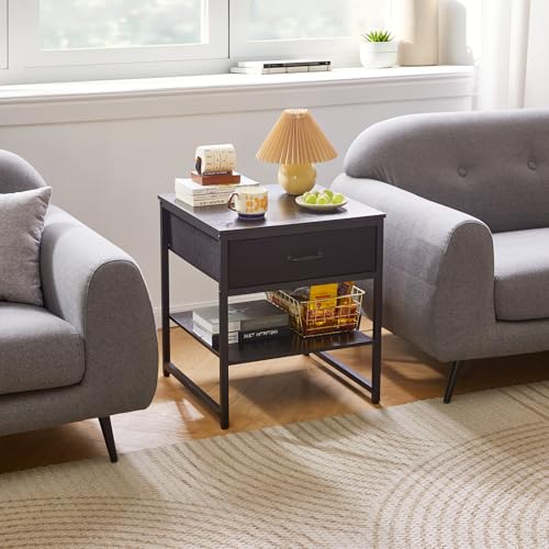 Aibiju Adjustable Side Table with Drawers, Refrigerator Table,Square Coffee Table, Large Printer Stand, End Table Black YD-TM156B - color: Black, style: With Drawers