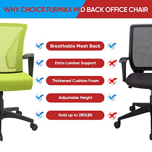 Furmax Office Chair Ergonomic Computer Desk Mesh Chair Mid Back Swivel Lumbar Support with Armrest (1, Cyan) - color: Cyan