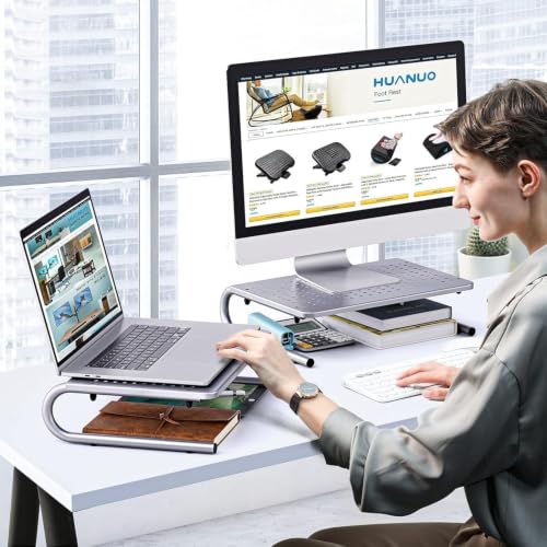 HUANUO Monitor & Laptop Stand - Metal Vented Riser for Screen, Laptops, Printers - Home & Office - color: Silver