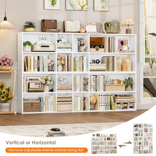 FOTOSOK Bookshelf Bookcase 7-Tier White Bookshelf Tall CD Media Tower Rack - color: White
