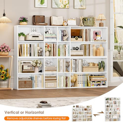 FOTOSOK Bookshelf Bookcase 7-Tier White Bookshelf Tall CD Media Tower Rack - color: White