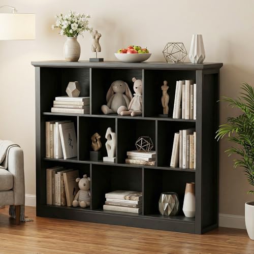 Unikito Cube Storage Shelf, Open Cube Bookshelf with Base, Black - color: Black, size: 10 Cube (50"W x 38.7"H)