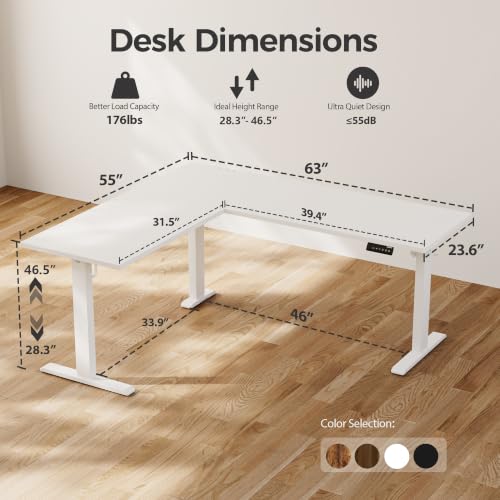 Agilestic L Shaped Electric Standing Desk Adjustable Height, 75 Inch, White - color: White, size: 75 x 61 Inch