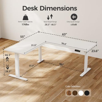 Agilestic L Shaped Electric Standing Desk Adjustable Height, 75 Inch, White - color: White, size: 75 x 61 Inch