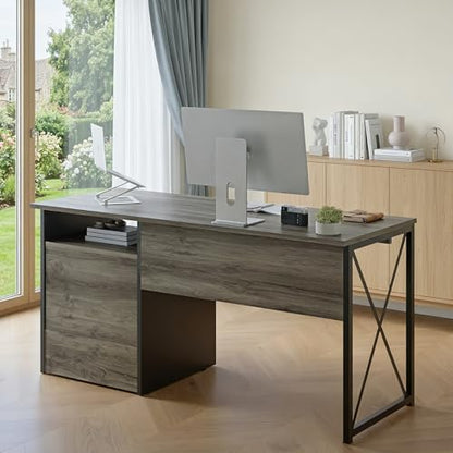 Bestier Office Desk with Drawers, 55 inch Industrial Computer Desk with Storage, Wood Teacher Desk with Keyboard Tray & File Drawer for Home Office, Dark Gray Oak - color: Dark Gray Oak
