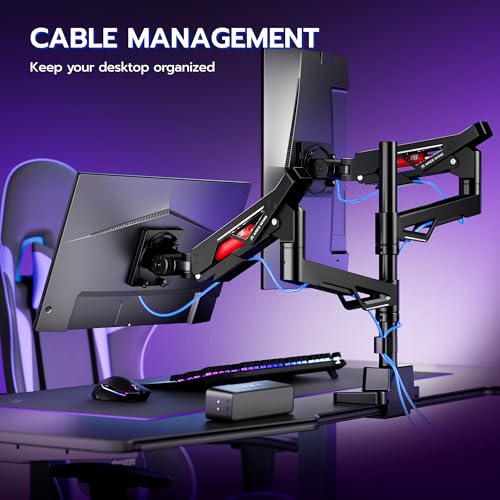 ARES WING Heavy-Duty Gas Spring Dual Ultrawide Monitor Arm 57" 60Lbs VESA | Height Adjustable & Extendable,Built-in USB Port,60Lbs Per Screen,Multi VESA Fit,Clamp & Grommet Base For Ultrawide Displays - style: Non USB
