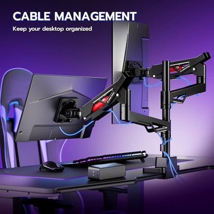ARES WING Heavy-Duty Gas Spring Dual Ultrawide Monitor Arm 57" 60Lbs VESA | Height Adjustable & Extendable,Built-in USB Port,60Lbs Per Screen,Multi VESA Fit,Clamp & Grommet Base For Ultrawide Displays - style: Non USB