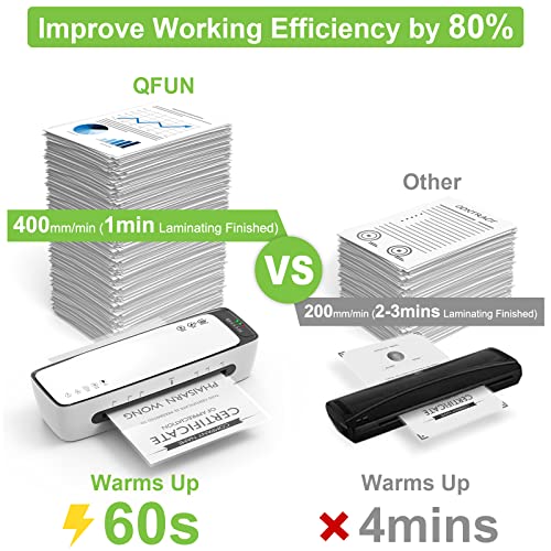 Qfun Laminator with Laminating Sheets 9 inch Portable Thermal Lamination - color: White
