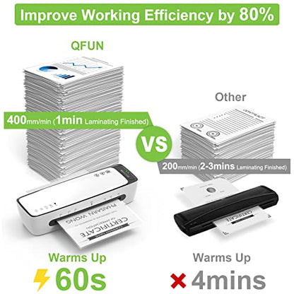 Qfun Laminator with Laminating Sheets 9 inch Portable Thermal Lamination - color: White