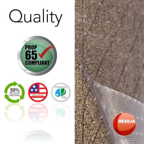 RESILIA Low-Pile Carpet Runner - Non Slip Carpet & Rug Protection, Washable Clear Vinyl Floor Runners, 27 Inches Wide x 25 Feet Long, Made in The USA - size: 2'3" x 25' (Rectangular)