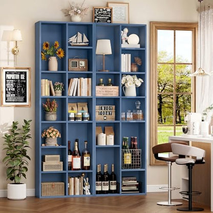 FOTOSOK Bookshelf Bookcase 7-Tier Narrow Bookshelf Tall CD Media Tower Rack - color: Blue