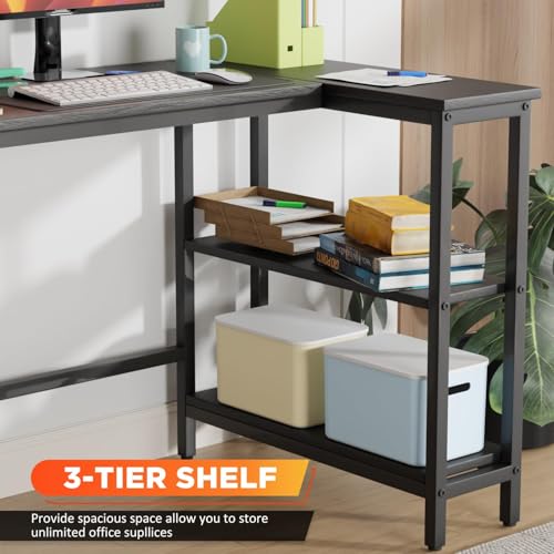 L Shaped Computer Desk, 39 Inch Corner Desk with Reversible Storage Shelves, Home Office Desk with Metal Frame, Modern Simple Style for Home Office, Living Room, Bedroom, Black - size: 39 inch