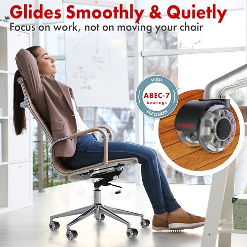 Office Chair Wheels Replacement Set of 5 - Dual 2 Inch Soft Chair Casters for Hardwood Vinyl Tile - Heavy Duty & Safe for All Floors - Universal Fit Most Computer Gaming & Desk Chairs - Grey - style: Grey / Transparent