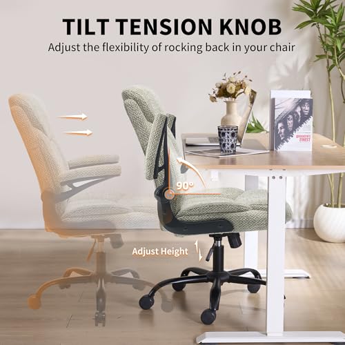 Ergonomic Home Office Chair Fabric Comfy Computer Chair, Mint Green | Flip-up Armrest, Height Adjustable, Lumbar Support, 360° Swivel Wheels Managerial Executive Chairs for Work Gaming Home Use - color: Mint Green