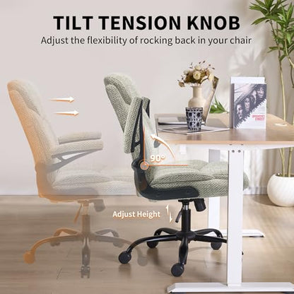 Ergonomic Home Office Chair Fabric Comfy Computer Chair, Mint Green | Flip-up Armrest, Height Adjustable, Lumbar Support, 360° Swivel Wheels Managerial Executive Chairs for Work Gaming Home Use - color: Mint Green