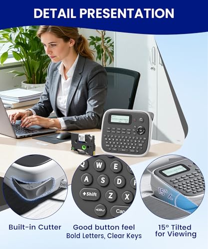 Label Maker Machine with Tape, Label Maker Waterproof Labels 12mm, D210s Laminated Labeler Machine, Multi Icons Borders & One-Touch Keys, Labelmaker for Home Use/School Office Supplies - color: Grey, style: label maker with 1 tape