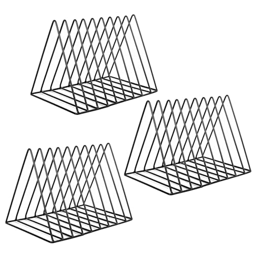 Vinyl Record Holder Storage, 9 Slot Metal Magazine Book Album Display Rack, Stylish Triangle Desktop File Sorter Organizer for Home Office, Black Pack of 3 - color: 3 Pack Black