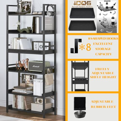 HCHQHS 6 Tier Bookshelf, Adjustable Industrial Bookcase, Vertical Tall Book Shelf, Wood and Black Metal Open Bookshelves for Home Office, Living Room, Bedroom, 70 Inch - color: Black, size: 6-Tier (24"W x 70"H)