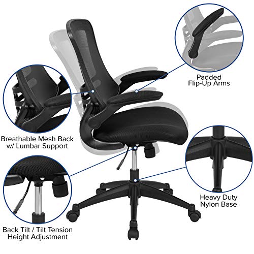 Flash Furniture Set of 8 Mid-Back Swivel Ergonomic Task Office Chairs with Flip-Up Arms, Black Mesh | Flip-up Arms, Mid-Back, Mesh Back - color: Black Mesh, size: Set of 8