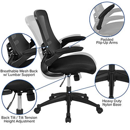 Flash Furniture Set of 8 Mid-Back Swivel Ergonomic Task Office Chairs with Flip-Up Arms, Black Mesh | Flip-up Arms, Mid-Back, Mesh Back - color: Black Mesh, size: Set of 8
