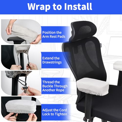 YOUFi Office Chair Arm Covers,Extra Soft Velvet Armrest Cushion,Set of 2 - color: Gray