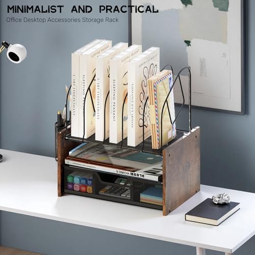 Desk Organizer with Drawer, Desktop File Organizer and Paper Tray Organizer with Vertical File Holder, Office Desk Accessories for Mail, Documents, Papers, Notebooks and Home Office Storage - size: 2 Tier Drawer with Vertical File Holder