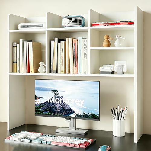 ChooChoo Desk Hutch Dorm, Desktop Bookshelf with 7 Shelves - color: Off White, size: Without LED